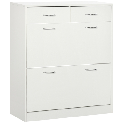 HOMCOM Narrow Shoe Cabinet White 2 Flip Drawers 12 Pairs