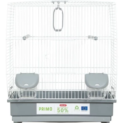 Cage d'élevage oiseaux - Zolux - Primo  40 x 25,5 x 44 cm - 2 perchoirs - 2 mangeoires - Balançoire - Blanc et gris