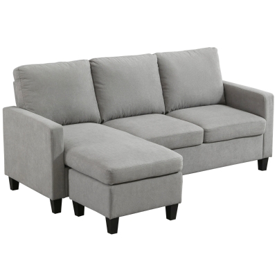 HOMCOM Ecksofa, 3-Sitzer-Sofa mit Kissen, Eckcouch, L-Form Couch, Stoffbezug, Grau