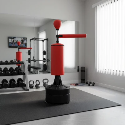 HOMCOM Saco de Boxeo de Pie con Bola de Velocidad y Barra Giratoria de 360° 88x48x155-205 cm Negro y Rojo