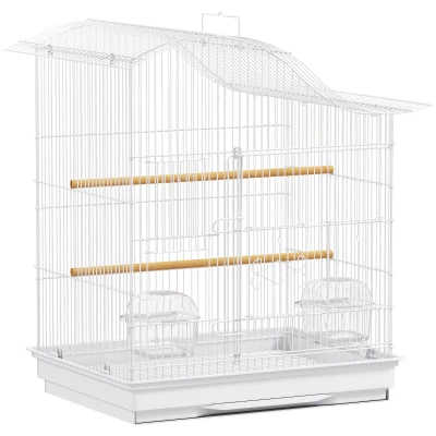 PawHut Gaiola viveiro para pássaros com 4 portas, 2 poleiros, bandeja deslizante, para inseparáveis periquitos 4,7,5x36x54,5cm, branco