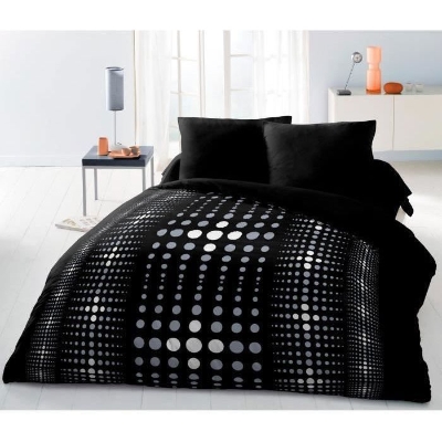Parure de couette Microfibre STEEVY 220x240cm et 2 taies d'oreillers 63x63cm Noir