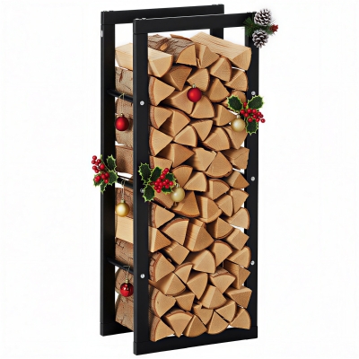 HOMCOM Range Bûches Métal Noir 100Kg Intérieur/Extérieur