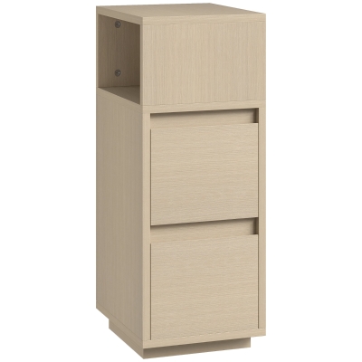 HOMCOM Slim Bedside Cabinet 2-Drawer Wood Natural Finish