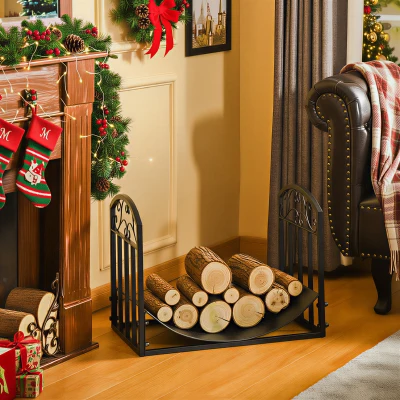 Outsunny Porte-Bûches Métal Noir 60 kg 60,5x36x46,5 cm