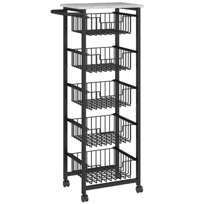 HOMCOM Mobile Kitchen Island 5 Baskets with Brakes Grey/Black