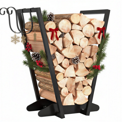 Outsunny Porte-Bûches Acier 45x32x58cm Noir Étagère