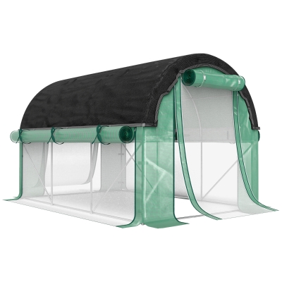 Outsunny 3x2 m Tunnel Greenhouse with Extra Shade Net, Windows and Zip Entry, PE & Galvanized Steel, Green