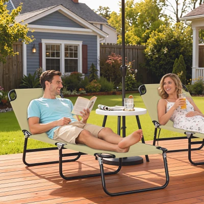 Outsunny Foldable Sun Lounger Beige 5-Position Recliner