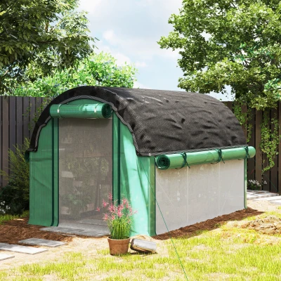 Outsunny 3x2 m Tunnel Greenhouse with Extra Shade Net, Windows and Zip Entry, PE & Galvanized Steel, Green