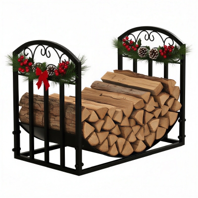 Outsunny Porte-Bûches Métal Noir 60 kg 60,5x36x46,5 cm