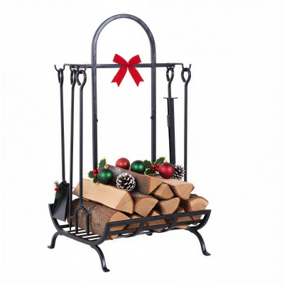 Outsunny Porte bûches Métal Noir 45x40x78cm Accessoires