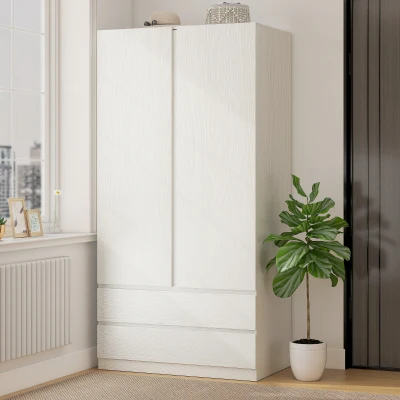 HOMCOM Armadio Guardaroba con Appendiabiti e 2 Cassetti in Truciolato