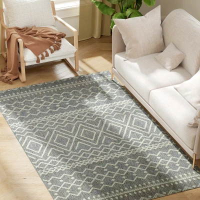 Dywan HOMCOM Płaskotkany Pralny Antypoślizgowy z Boho-Designem do Tarasu Balkonu Salonu i Kuchni, 170 x 120 cm, Szary