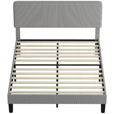 HOMCOM Lit Double 140x190cm Velours Côtelé Gris Rembourré