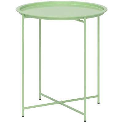 Outsunny Garden Side Table with Removable Tray and Folding Legs in Steel, Ø46x50 cm, Green