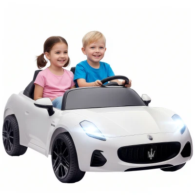 AIYAPLAY Maserati Licensed Electric Car for Kids, 2-Seater 12V Battery Powered Kids Ride on Car with Dual Modes, Remote Control, Suspension, LED Lights, Horn and Music for Boys and Girls, White