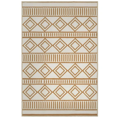 Outsunny Dywan zewnętrzny, Dywan z tworzywa sztucznego, Wodoodporny dywan balkonowy, do ogrodu, kempingu, Kawa + Krem, 121 x 182 cm