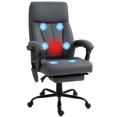 Vinsetto Fotel biurowy z funkcją masażu, Ergonomiczny Krzesło Biurowe z funkcją leżenia, Podgrzewaniem Lędźwiowym, Regulowaną Wysokością, Komputerowe z Podnóżkiem, Obrotowe, Ciemnoszary