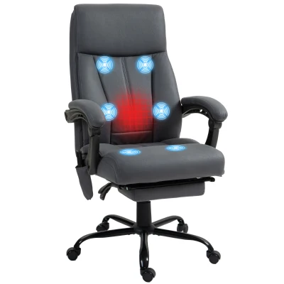 Vinsetto Fotel biurowy z funkcją masażu, Ergonomiczny Krzesło Biurowe z funkcją leżenia, Podgrzewaniem Lędźwiowym, Regulowaną Wysokością, Komputerowe z Podnóżkiem, Obrotowe, Ciemnoszary