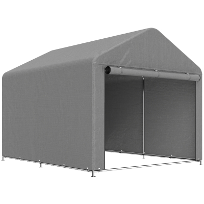 Outsunny Gartenschuppen 2x2,4 m wasserdicht, aufrollbare Tür und Metallgestell, Hellgrau