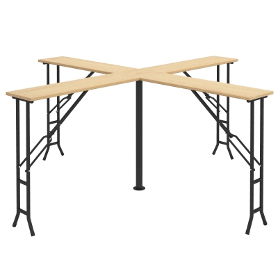 Outsunny Stół do picia, składany stół barowy, Stół Quattro dla 20 osób, 105 cm zestaw stolików do piwa z dziurą na parasol, do 120 kg, do ogrodu, drewno, naturalny