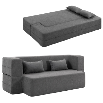 HOMCOM Sofa dwuosobowa, sofa do spania z szerokimi podłokietnikami, 2 poduszki i wysokogęstościowa pianka, miękka tkanina chenille, nośność 360 kg, kolor szary