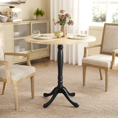 HOMCOM Masă rotundă pentru 4 persoane Ø 80 cm, masă de bucătărie, suport din oțel, stil modern, lemn natural și negru