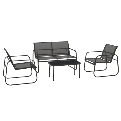 Outsunny 4 Pieces Garden Furniture Set with Two Armchairs, Love Seat, Coffee Table, Outdoor Sectional Furniture Conversation Sofa Set with Tempered Glass Top Table, Black