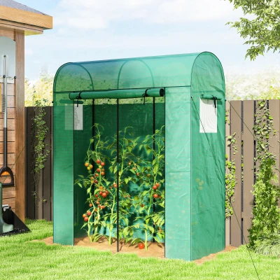 Outsunny Garden Greenhouse, Small Balcony Greenhouse with PE Cover and Steel Frame, Roll-up Door and Windows 170 x 68 x 200 cm, Green