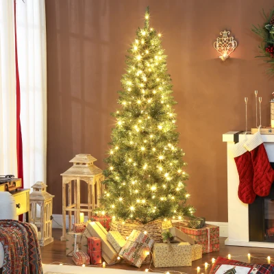 HOMCOM Sapin de Noël 180cm Vert avec Lumières et Support Métal