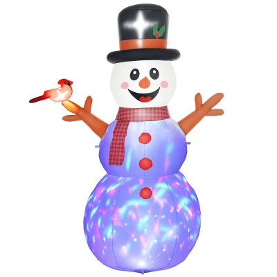 Outsunny Dmuchana dekoracja świąteczna, 2,4 m Bałwan z oświetleniem LED, Dekoracja ogrodowa, Samonadmuchujące oświetlenie świąteczne do użytku wewnętrznego i zewnętrznego