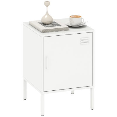 Stolik nocny HOMCOM, stolik pomocniczy z regulowaną półką, rama stalowa, nowoczesny stolik nocny do sypialni, salonu, biały, 40 x 40 x 56 cm