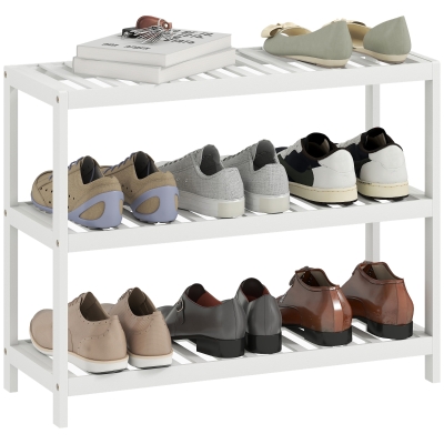 HOMCOM 3-Tier Bamboo Shoe Rack, Freestanding Shoe Shelf for Hallway, Entryway, Living Room, Holds 9 Pairs, Easy Assembly, White