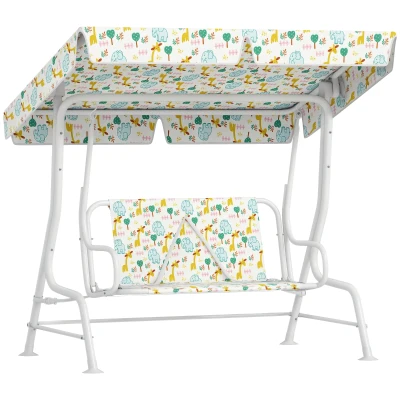 Huśtawka dla dzieci 2-osobowa, regulowany dach, stalowa rama