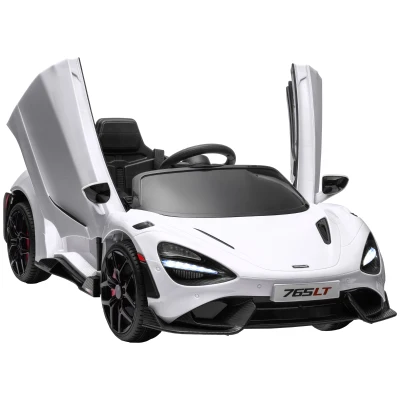 AIYAPLAY McLaren 765LT Licensed Kids Electric Ride on Car with Butterfly Doors, 12V Battery Powered Toy Car with Remote Control, Training Wheels, LED Lights MP3 Music Horn, for 3-6 Years - White