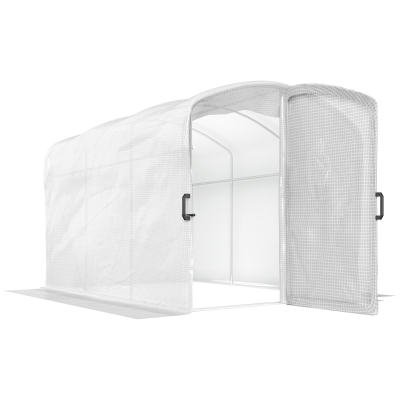 Outsunny 6m² Tunnel Garden Greenhouse, 300x200x195cm PE Cover 220 g/m² 50 cm Extended Edges with Door White
