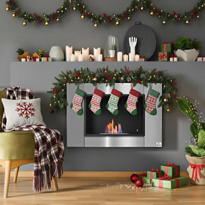 HOMCOM Cheminée Bioéthanol Murale 1.5L Inox 80x14x54cm