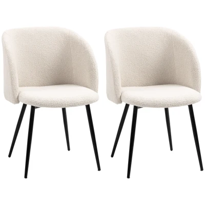 HOMCOM Zestaw 2 krzeseł jadalnych, krzesła tapicerowane z materiału, krzesła kuchenne ze stalowymi nogami, z ergonomicznym oparciem, kremowe