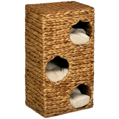 Domek dla kota, 76 cm, 3 kryjówki, poduszka, jasnobrązowy