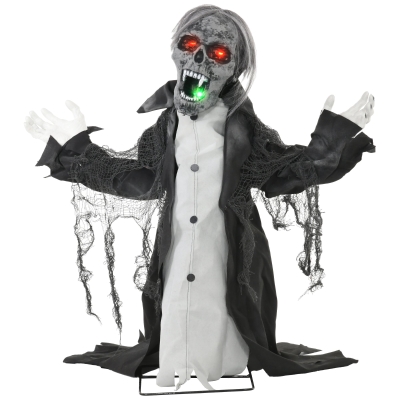 HOMCOM 75cm 30" Hollow Half-body Skeleton Outdoor Halloween Decoration, Halloween Animatronic with Sound Activated, Light Up Eyes, Sound Effects, Animated Prop for Haunted House