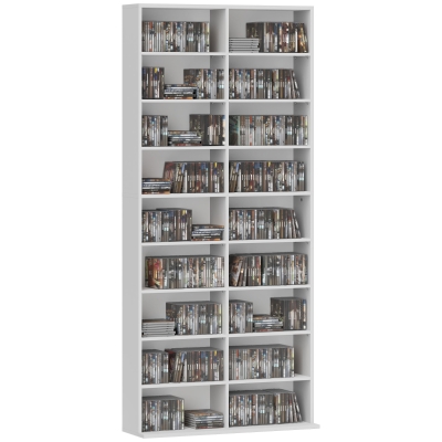 HOMCOM 640 CD/360 DVD Storage Unit, 430 Blu-ray Media Storage Shelf with 18 Compartments and 14 Adjustable Shelves, 175 cm Tall CD Tower Bookshelf Bookcase for Living Room, Office, White
