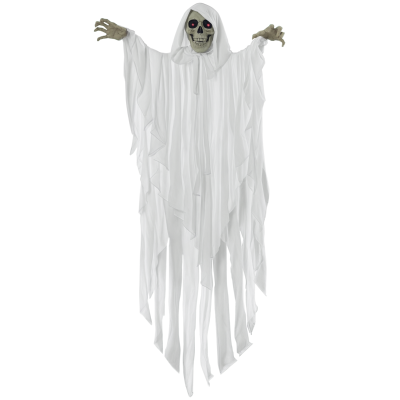 Outsunny 153 cm Dekoracja Halloween Horror Duszek Wiszący Szkielet Czaszka Halloween Dekoracja Wisząca Duch Świecące Oczy Specjalne Efekty i Funkcja Dźwięku Biały