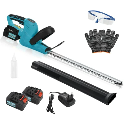 Outsunny Elektryczne Nożyce do Żywopłotu z Akumulatorem, 51cm Długość Cięcia, Silnik Bezszczotkowy, 2 Baterie, Bezprzewodowe, Metal, do Gałęzi, Krzewów, Niebieskie