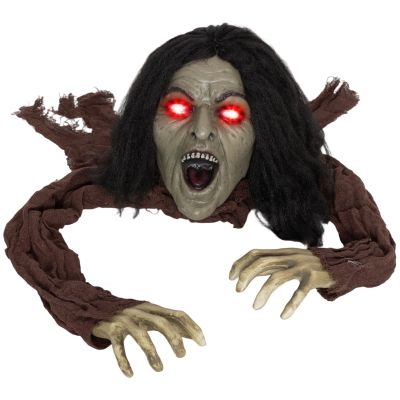 Dekoracja Halloween Outsunny 140 cm - Pełzający Zombie z LED w oczach, funkcją dźwiękową, dekoracja ogrodowa i do domu na imprezę