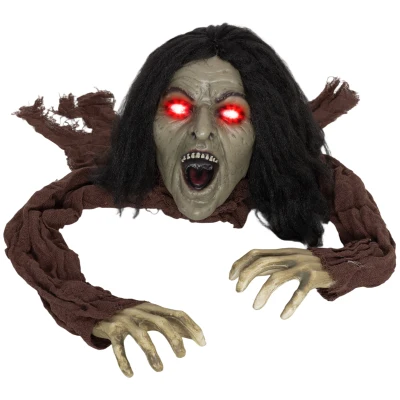 Dekoracja Halloween Outsunny 140 cm - Pełzający Zombie z LED w oczach, funkcją dźwiękową, dekoracja ogrodowa i do domu na imprezę
