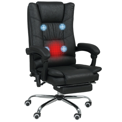 Vinsetto Vibration Massage Office Chair with Heat, Microfibre Computer Chair with Footrest, Armrest, Reclining Back, Charcoal Grey