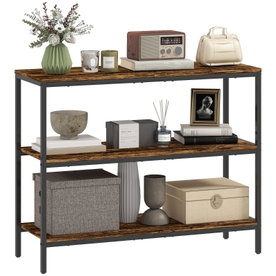 HOMCOM 3-Tier Console Table with Storage Shelves, Industrial Entryway Table for Living Room, Hallway, Rustic Brown