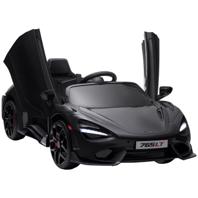 AIYAPLAY McLaren 765LT Licensed Kids Electric Ride on Car with Butterfly Doors, 12V Battery Powered Toy Car with Remote Control, Training Wheels, LED Lights MP3 Music Horn, for 3-6 Years - Black