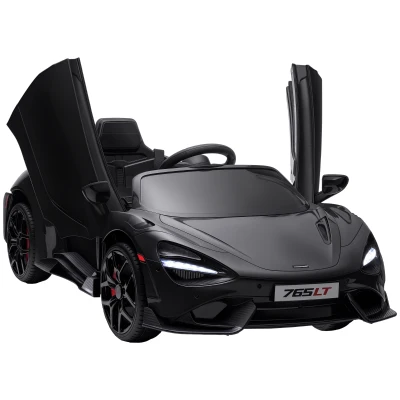 AIYAPLAY McLaren 765LT Licensed Kids Electric Ride on Car with Butterfly Doors, 12V Battery Powered Toy Car with Remote Control, Training Wheels, LED Lights MP3 Music Horn, for 3-6 Years - Black